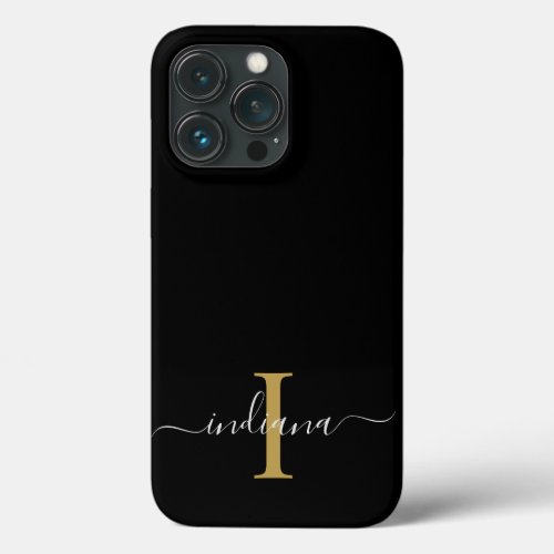 Monogram Gold Initial Gray Script Name Modern iPhone 13 Pro Case