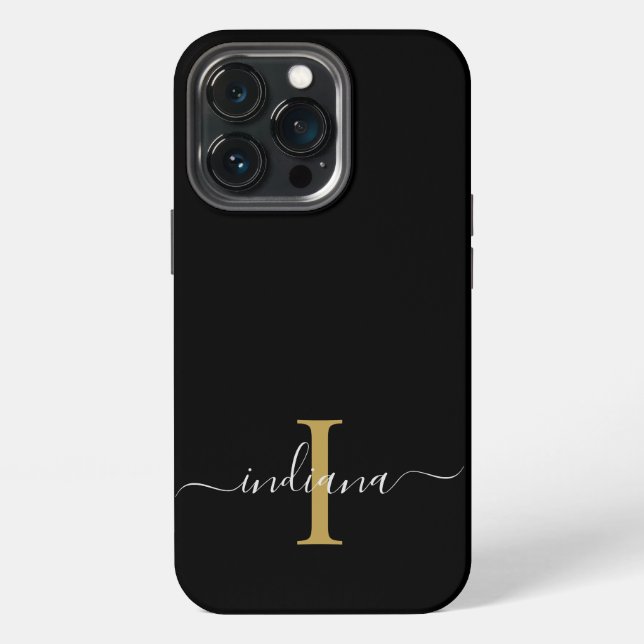 Monogram Gold Initial Gray Script Name Modern Iphone Case (Back)