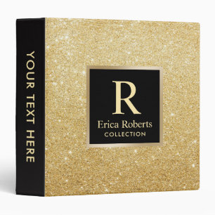 Monogram Gold Initial Modern Gold Glitter Elegant Binder