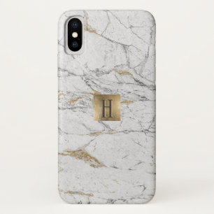 Monogram Gold Label Trendy White Gold Marble iPhone X Case