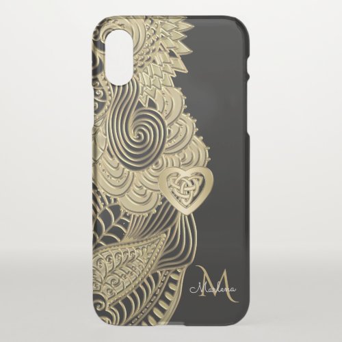 Monogram Gold Lace and Celtic Heart iPhone X Case