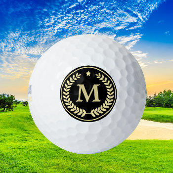 Monogram Gold Laurel Leaf Star Golf Balls by Westerngirl2 at Zazzle