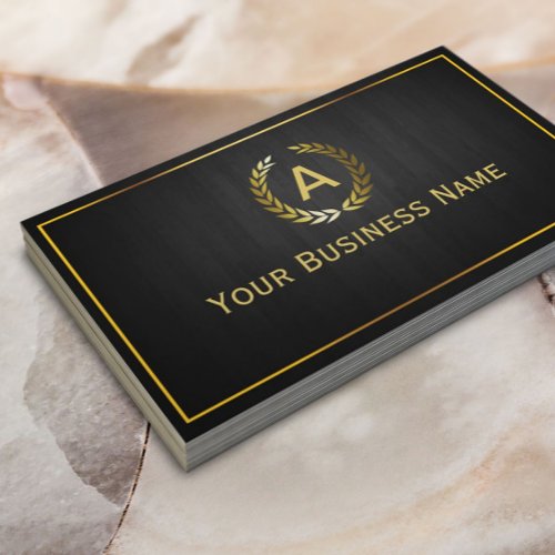Dark Wood Laurel Wreath Monogram Business Card
