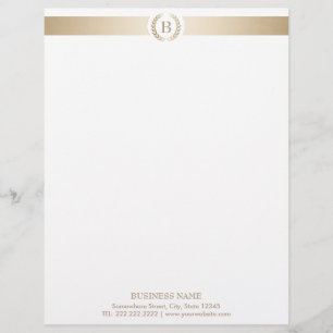 Monogram Gold Laurel Wreath Modern Elegant Letterhead