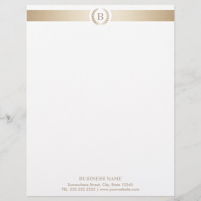Monogram Gold Laurel Wreath Modern Elegant Letterhead (Front)