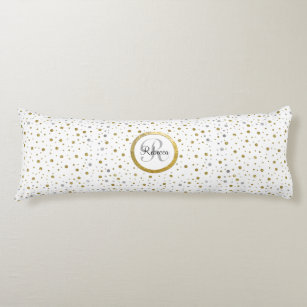 Monogram Gold Leaf Print Silver Confetti Body Pillow