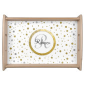 Monogram Gold Leaf Print Silver Confetti Serving Tray (Front)