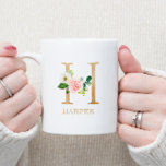 Monogram Gold Letter H | Floral Pink White Green Coffee Mug<br><div class="desc">Something as simple as a monogram has the power to transform an ordinary gift into an unforgettable keepsake A beautiful mug with watercolor pink and white flowers, roses and peonies and green leaves and faux gold foil letter "H". Add a thoughtful touch to create the perfect gifts for birthdays, anniversaries,...</div>