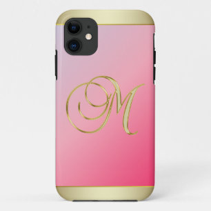 Monogram Gold Letter M  Elegant Pink iPhone 11 Case
