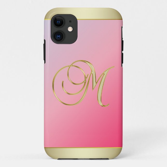 Monogram Gold Letter M  Elegant Pink Case-Mate iPhone Case (Back)