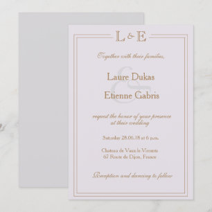 Monogram gold lilac gray ampersand modern wedding invitation