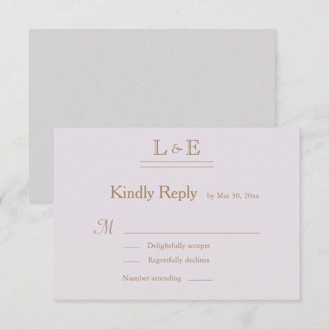 Monogram Gold Lilac Gray Ampersand Wedding RSVP Invitation (Front/Back)