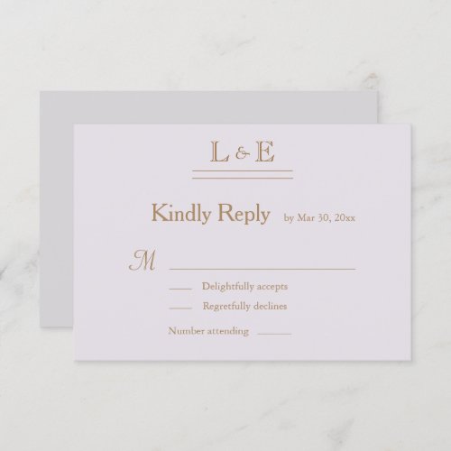 Monogram Gold Lilac Gray Ampersand Wedding RSVP Invitation