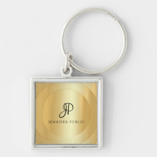 Monogram Gold Look Add Your Name Elegant Modern Keychain