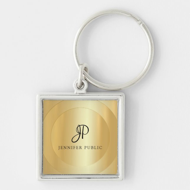 Monogram Gold Look Add Your Name Elegant Modern Keychain (Front)