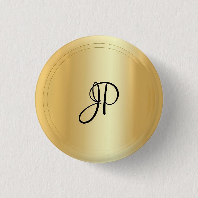Monogram Gold Look Elegant Modern Template Button (Front)