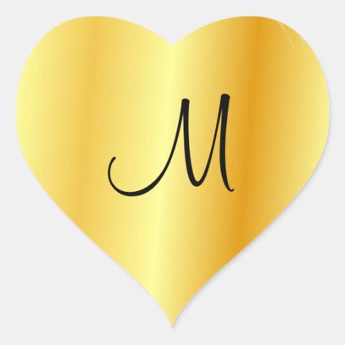 Monogram Gold Look Modern Elegant Template Heart Sticker