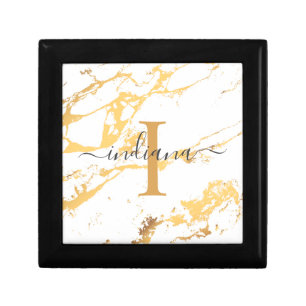 Monogram Gold Marble Pattern Script Initial Name Gift Box