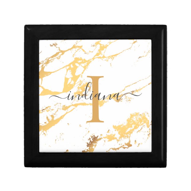 Monogram Gold Marble Pattern Script Initial Name Gift Box (Front)