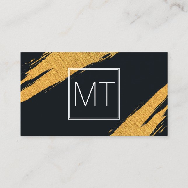 Monogram Gold Marks Double White Boxes Business Card (Front)