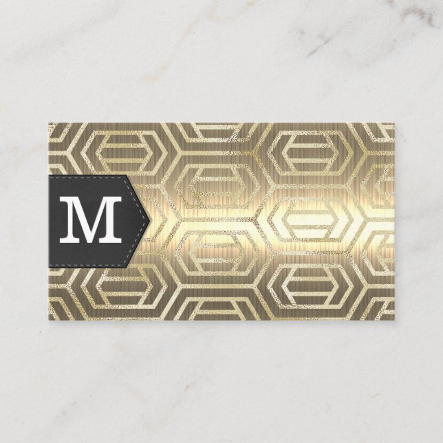 Monogram | Gold Metal | Gold Foil Geometric Business Card (Front)