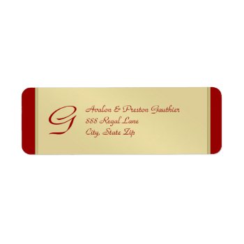 Monogram Gold Metal Red Wedding Address Label by theedgeweddings at Zazzle