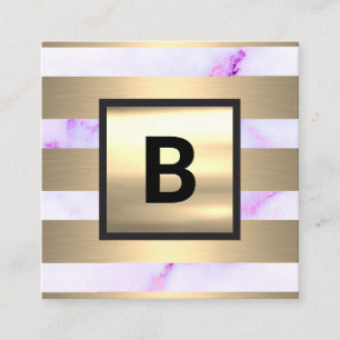 Monogram   Gold Metal Stripes   Purple Marble Square Business Card
