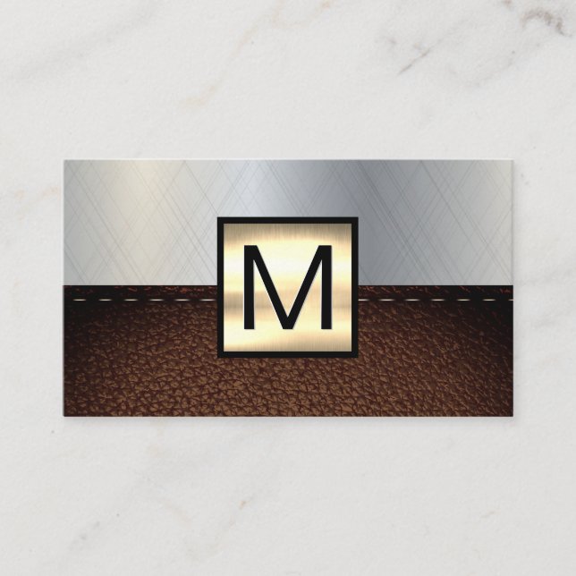 Monogram Gold Metallic | Leather Business Card (Front)