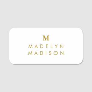 Monogram Gold Minimalist Elegant Modern Name Tag