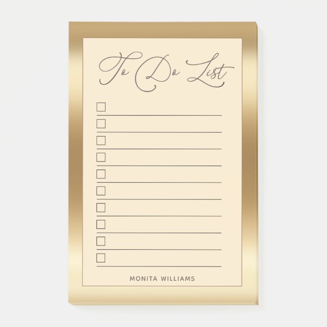 Monogram Gold Modern To Do List Post-it Notes (Front)