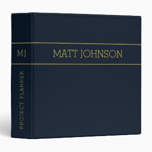 Monogram Gold Navy 3-Ring Binder Home Office