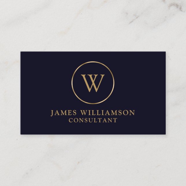Monogram Gold Navy Business Card (Front)