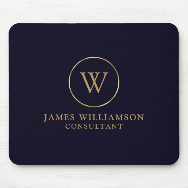 Monogram Gold Navy Business Mouse Pad (Front)