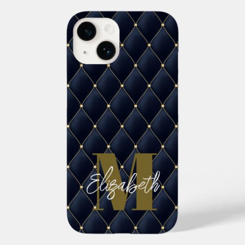 Monogram Gold Navy Pattern Case_Mate iPhone 14 Case