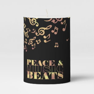 Monogram, Gold Peace and Music Pillar Candle