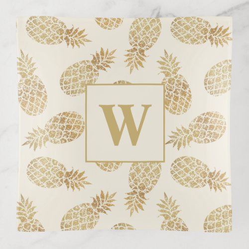 Monogram Gold Pineapple on Ivory Trinket Tray