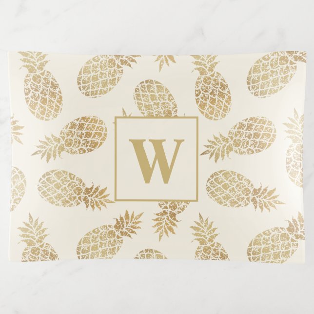 Monogram Gold Pineapple on Ivory Trinket Tray (Front)