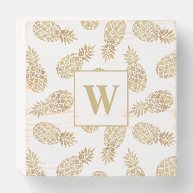 Monogram Gold Pineapple Wooden Box Sign (Front Horizontal)