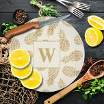 Monogram Gold Pineapples On Ivory Cutting Board at Zazzle