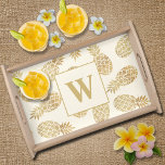 Monogram Gold Pineapples On Ivory Serving Tray at Zazzle