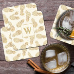 Monogram Gold Pineapples on Ivory Square Paper Coaster<br><div class="desc">Your monogram and gold pineapples on ivory square heavy paper coasters are a fabulous addition to your home decor to display on coffee tables and  ottoman trays,  and to give as a gift. Matching items in our store.</div>