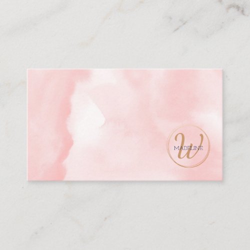 Monogram Gold Pink Watercolor Personal Business Card