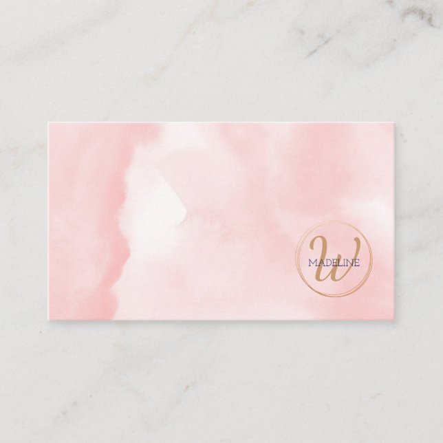 Monogram Gold Pink Watercolor Personal Business Card (Front)