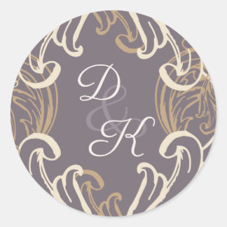 Monogram Gold Purple Vintage Invitation Classic Round Sticker