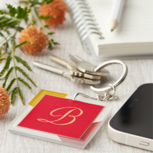 Monogram gold script B Keychain