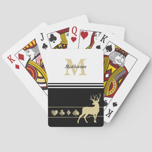 Monogram Gold Silhouette Buck Deer Poker Cards (Back)