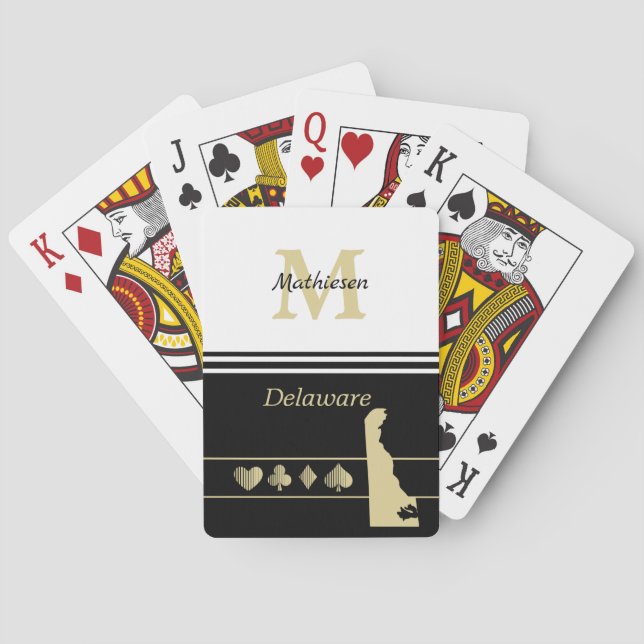 Monogram Gold Silhouette Delaware Poker Cards (Back)