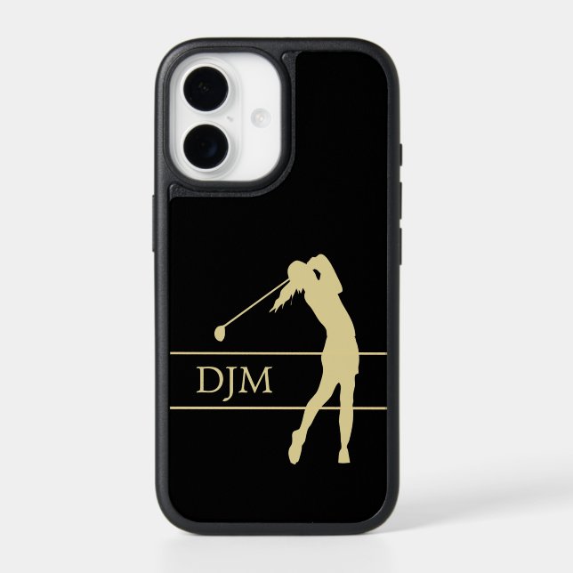 Monogram Gold Silhouette Female Golfer Otterbox iPhone Case (Back)