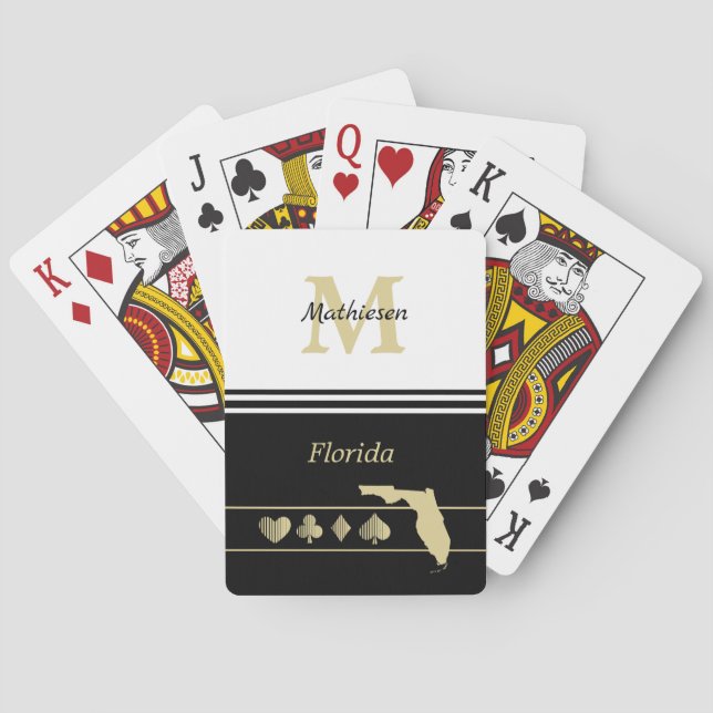 Monogram Gold Silhouette Florida Poker Cards (Back)