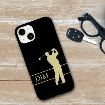 Monogram Gold Silhouette Golfer Case-mate Iphone 14 Case by Westerngirl2 at Zazzle